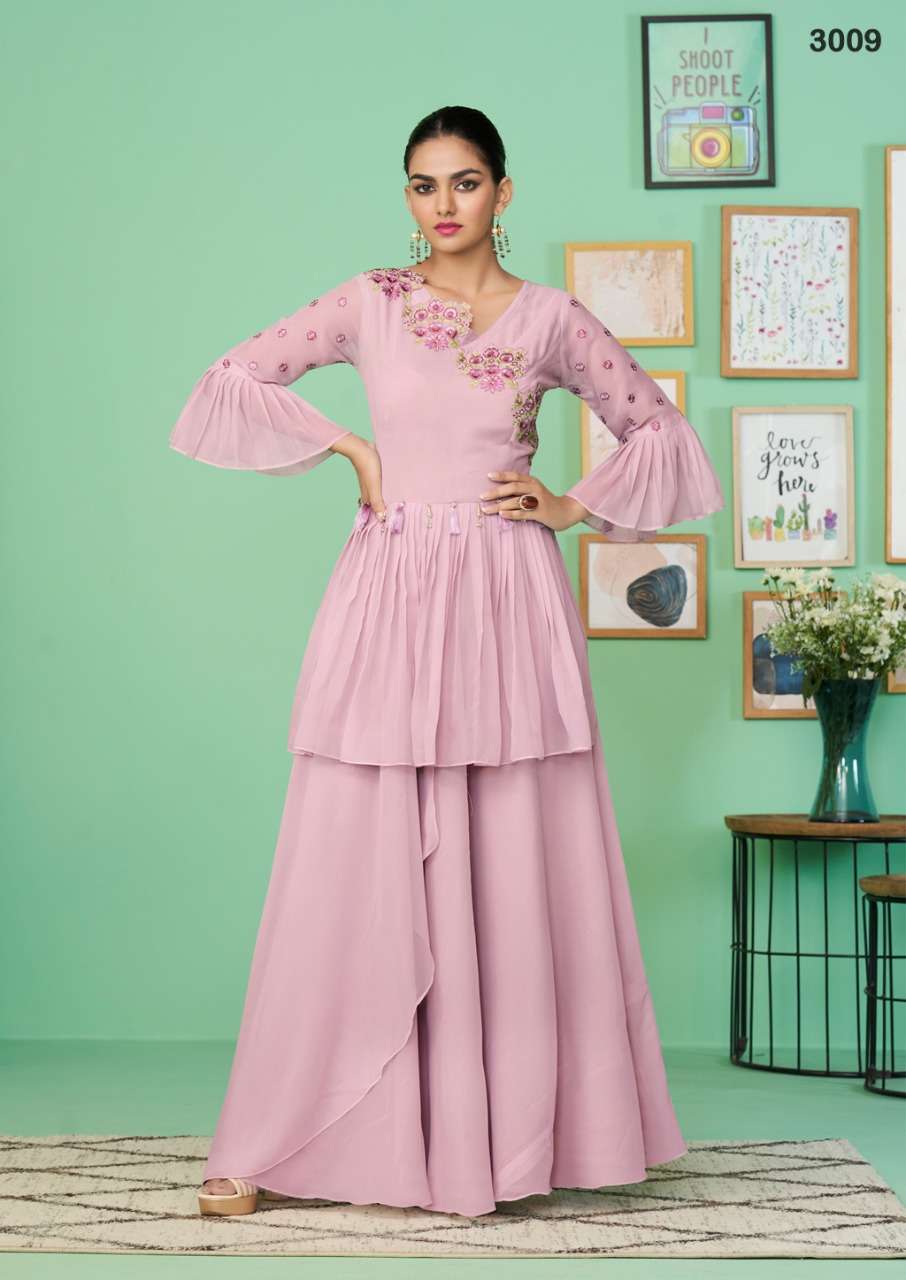 S3forever-Glamore Shine Vol 2 - Georgette-Embroidery-Long-Gown-Kurti-Heavy-Malai-Crape-Inner-3009
